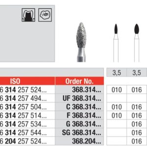 EDENTA - Diamond Burs - High speed - ( 368.314.023) strips of 5 Burs