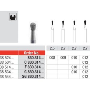 EDENTA - Diamond Burs - High speed - (SG830.314.016) strips of 5 Burs
