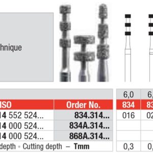 EDENTA - Diamond Burs - High speed - ( 834A.314.031) strips of 5 Burs