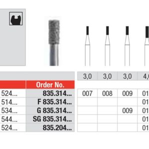 EDENTA - Diamond Burs - High speed - ( 835.314.007) strips of 5 Burs