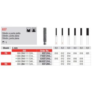 EDENTA - Diamond Burs - High speed - ( 837.314.009) strips of 5 Burs