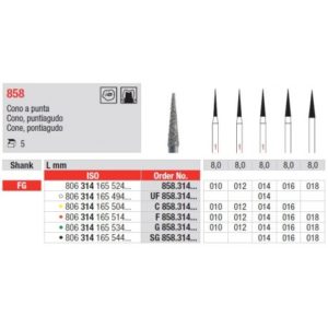 EDENTA - Diamond Burs - High speed - (G858.314.012) strips of 5 Burs