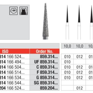 EDENTA - Diamond Burs - High speed - ( 859.314.012) strips of 5 Burs