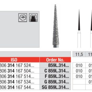 EDENTA - Diamond Burs - High speed - ( 859L.314.014) strips of 5 Burs