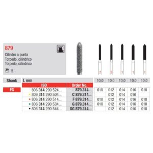 EDENTA - Diamond Burs - High speed - (G879.314.012) strips of 5 Burs