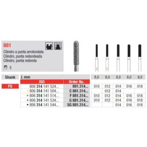 EDENTA - Diamond Burs - High speed - (SG881KS.314.014) strips of 5 Burs
