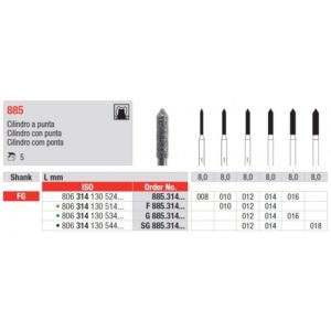EDENTA - Diamond Burs - High speed - (G885.314.012) strips of 5 Burs