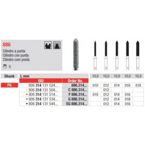 EDENTA - Diamond Burs - High speed - (G886.314.014) strips of 5 Burs