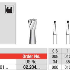 EDENTA -Tungsten carbide instruments for dentists- Low Speed - C2.204.018- Pack of 6 pcs