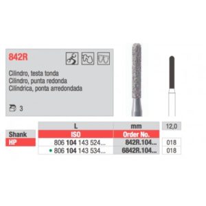 EDENTA - Diamond HP Burs - (6842R.104.018) Pack of 3 Burs
