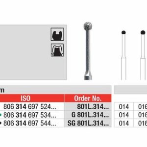 EDENTA - Diamond Burs - High speed - (SG801L.314.014) strips of 5 Burs