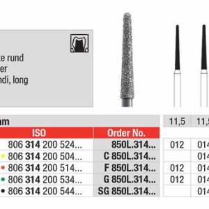 EDENTA - Diamond Burs - High speed - (SG850L.314.016) strips of 5 Burs