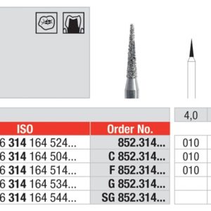 EDENTA - Diamond Burs - High speed - ( F852.314.012) strips of 5 Burs