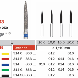 EDENTA - Diamond Burs - High speed - ( F863.314.012) strips of 5 Burs
