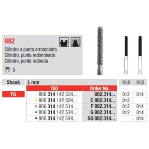 EDENTA - Diamond Burs - High speed - ( F882.314.012) strips of 5 Burs