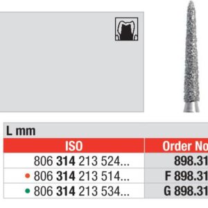 EDENTA - Diamond Burs - High speed - ( F898.314.016) strips of 5 Burs