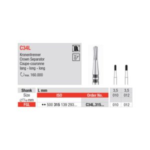 EDENTA -Tungsten Carbide Burs FGL- High Speed - C34L.315.010- Pack of 6 Pcs