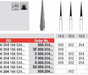 EDENTA - Diamond Burs - High speed - (G859.314.010) strips of 5 Burs