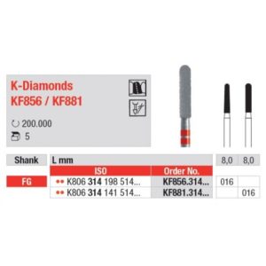 EDENTA - Diamond Burs - High speed - (KF856.314.016) strips of 5 Burs