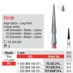 EDENTA -Tungsten Carbide FINISHING - High Speed - TC135.314.014- Pack of 5 Pcs