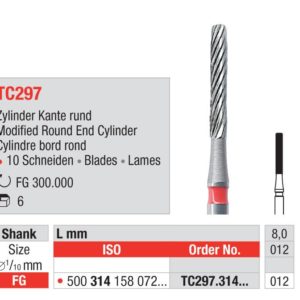 EDENTA -Tungsten Carbide FINISHING - High Speed - TC297.314.012- Pack of 6 Pcs