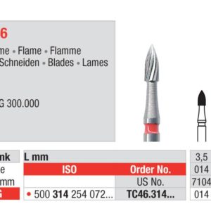 EDENTA -Tungsten Carbide FINISHING - High Speed - TC46.314.014- Pack of 6 Pcs