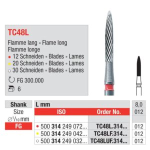 EDENTA -Tungsten Carbide FINISHING - High Speed - TC48L.314.012- Pack of 6 Pcs